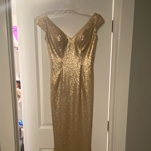 Gold sequined fit and flare dress.  Size 6 - Picture 2 of 8